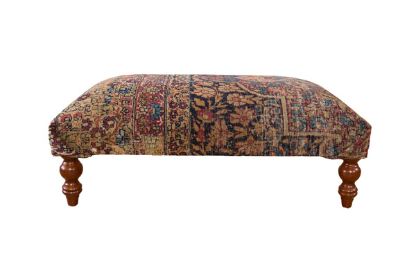 Antique Persian Kerman Rug Ottoman Coffee Table // ONH Item AS8097A1104Z