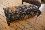 Antique Ziegler Mahal rug fragment, rich dark navy ground, terracotta cypress trees and blossoms, aged.