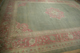 Agra rug's faded magenta floral border with sprawling vinery and dusty sage corner.