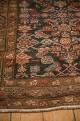 Vintage Distressed Persian Hamadan rug detail: time-softened Herati pattern, border, and fringe.