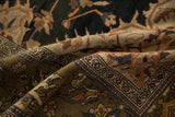 Antique Malayer rug detail: polychrome floral vines, blossoms, and a turtle Samovar border.