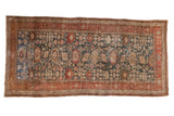 Antique distressed Bijar runner with an allover Harshang design of palmettes in dusty blue, madder red, and ivory.