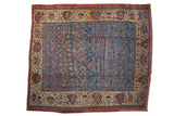 Antique Bakshaish square carpet with sapphire blue Herati field and antique ivory main border.