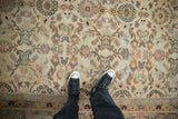 Antique Mahal carpet: Veramin stylized blossoms, meandering vines on cream, with turtle samovar border detail.