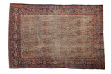 Antique Persian Senneh rug: ivory field, intricate paisley botehs, blue terra cotta Herati border.