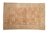 Vintage distressed Mahal carpet with a soft, faded allover floral pattern in rose and silver.