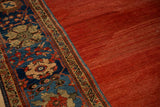 Sapphire blue border with colorful palmettes against a striated ruby red field.