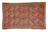 Antique Malayer rug: dusty blush lattice florals, navy field, hidden birds, intricate border, 4x6.5.