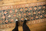 Antique Kurdish Hamadan runner showcasing traditional germinating rose motifs on abrashed navy.