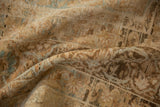 Soft, even wear on the low pile of a distressed antique Kerman carpet showing its texture.
