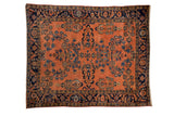 Antique Lilihan rug, dusty rose field with sapphire blue floral sprays and Herati border.