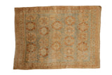 Vintage distressed Afshar rug with allover medallions in powder blue, pale coffee brown, and sand.