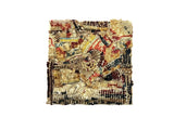 Original mixed media art by Lillian Shad featuring a textured collage of antique rug fragments.
