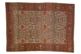 Antique Farahan Sarouk rug with an allover field of turtle Samovar motifs in sky blue and dusty rose on an ivory ground.