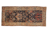 Antique Malayer runner with stylized palmettes on a navy field and a wide Turtle Samovar border.