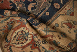 A folded view revealing the finely detailed weave and checkered patterns of an antique Malayer rug.