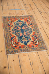 Antique Senneh rug corner, triple selvages, detailed indigo and rust border with even wear.