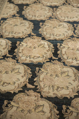 Rococo-stylized roundels in ivory and charcoal showing the worn texture of the antique Tabriz.
