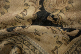 Detailed texture showing the even wear down to the knot heads on a distressed Persian Tabriz carpet.