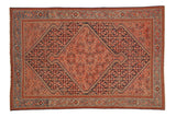Antique Malayer rug with a rose diamond medallion, navy blue spandrels, and a powder blue Herati design border.
