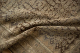 Vintage Distressed Malayer rug showing worn Herati pattern, muted silver-beige tones, and geometric border.