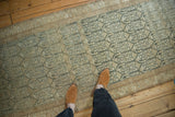 View looking down at the vintage Malayer runner's soft abrash and distressed boteh pattern.