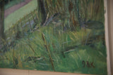 The artist's signature 'GBK' on the textured green foreground of the oil painting.