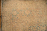 Vintage Tabriz carpet corner showing the classic turtle motif border and intact side cord.
