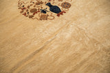 Close-up view of the faint shadow carving across the short, even pile of an antique Peking carpet.
