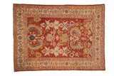 Antique Mahal carpet with a madder red field, large serrated leaves, and a turtle samovar border.