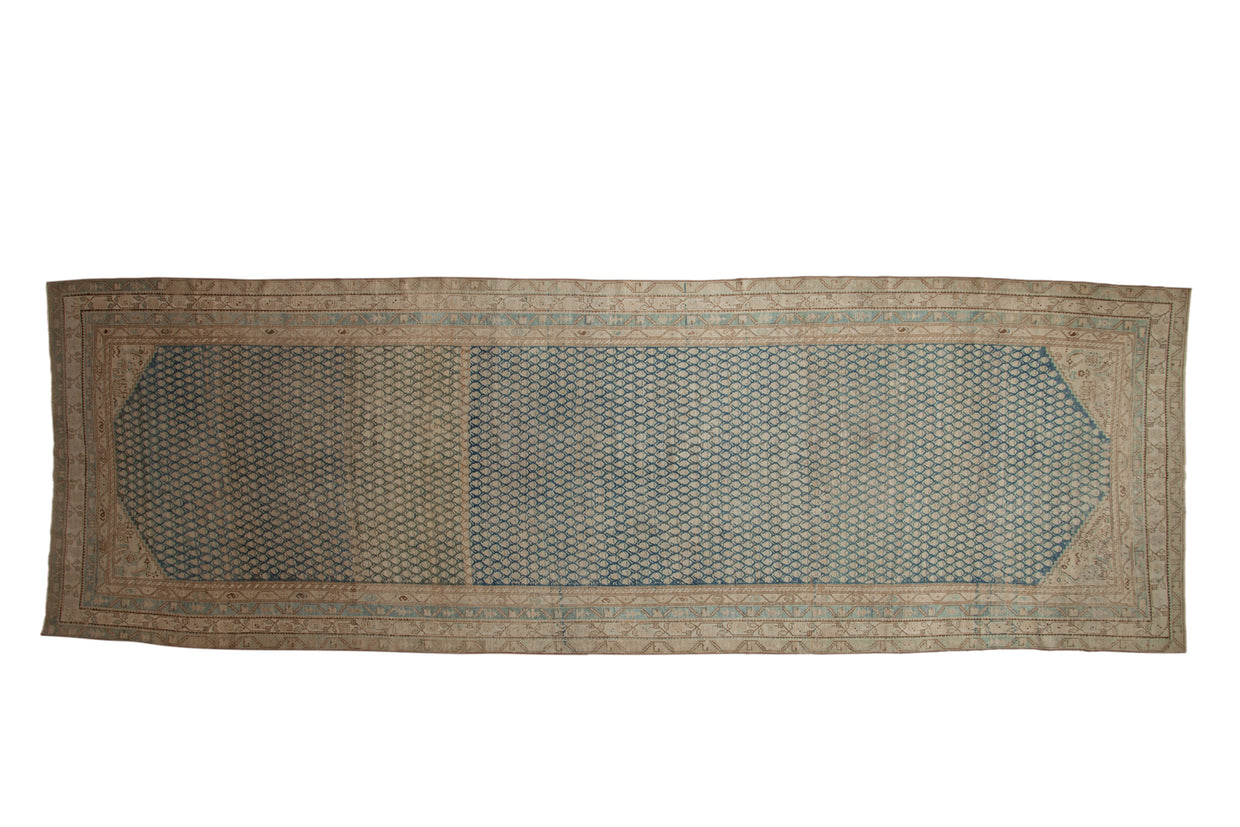 Antique Distressed Kurdish Malayer rug with soft powder blue and ivory allover pattern, 5'5