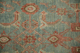 Detail showing mostly even wear to the knot heads on this Persian Malayer rug's Herati lattice.