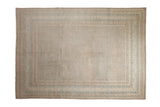 Distressed vintage Mir Sarouk carpet, allover sand, ivory, sky blue boteh pattern, 7x10.