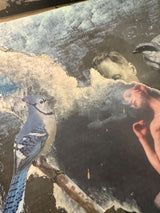 Blue jay, layered paper ephemera, and painted texture in Lillian Shad's 