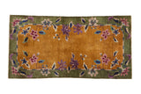 Vintage hand-knotted Nichols Art Deco runner with gold field and celadon floral border, 3x5