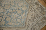 Corner of vintage distressed Hamadan runner, powder blue henna plant, meandering vine border.