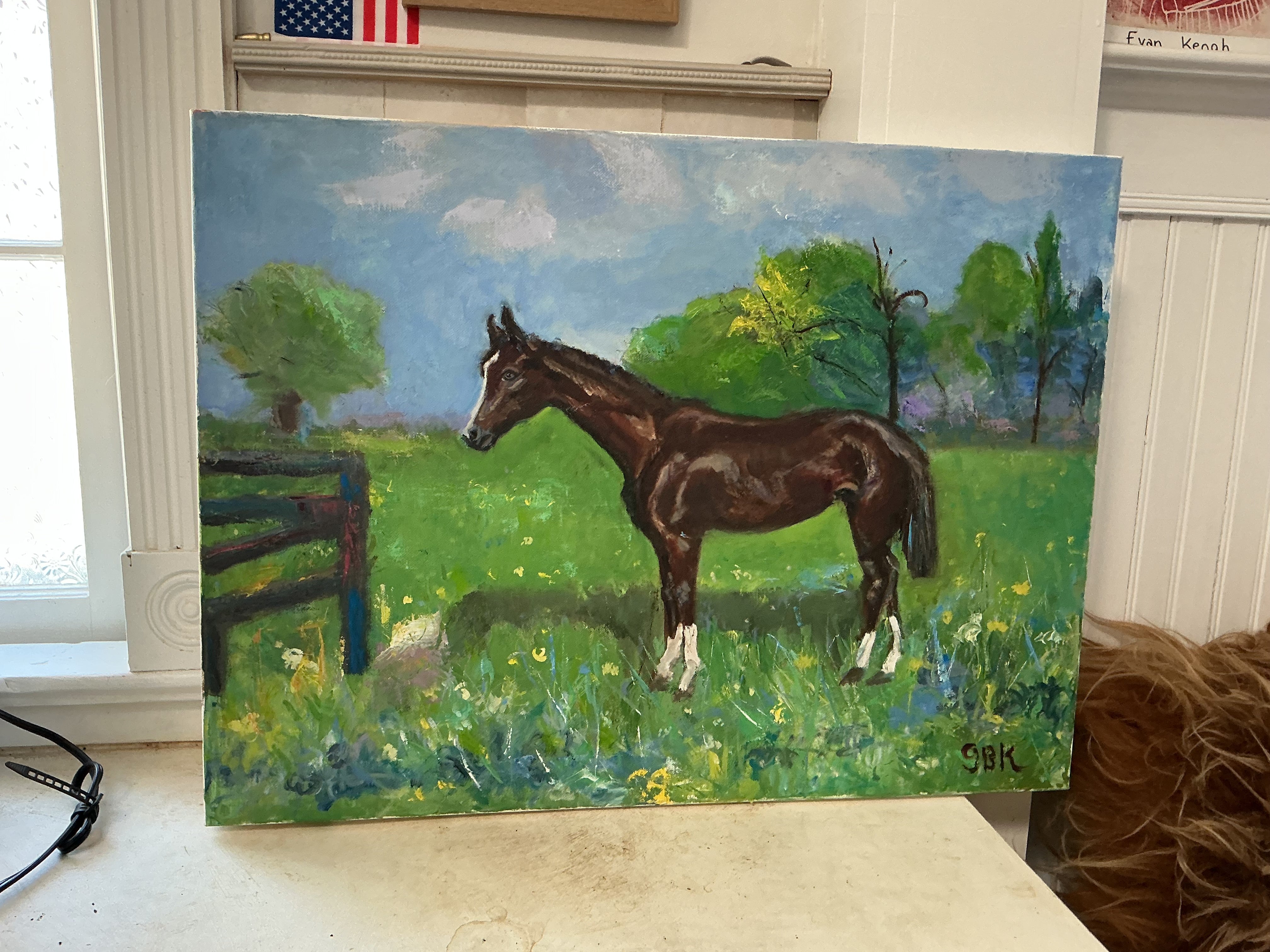 RESERVED Grace B. Keogh Painting "Horse in Field"
