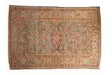 Antique Persian Mahal carpet, oxidized silver field, blush and terra cotta lattice floral design.