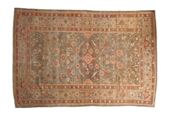 Antique Persian Mahal carpet, oxidized silver field, blush and terra cotta lattice floral design.