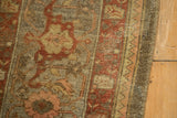 Antique Mahal rug: delicate lattice in olive, blush, terra cotta with visible wear to foundation.