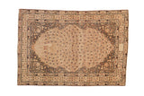 Antique Distressed Kerman rug, faded ivory and blush, sprawling tree of life pattern.