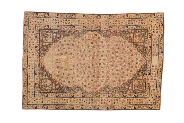 Antique Distressed Kerman rug, faded ivory and blush, sprawling tree of life pattern.