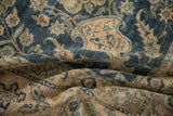 Distressed Yezd rug's folded pile, with cobalt blue, ivory floral and boteh motifs.