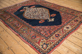 Antique Bijar rug, cobalt blue field, serrated ruby red Herati spandrel, turtle motif border.