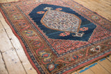 Antique Bijar rug border with blush, blue, gold turtle samovar and deer head motifs.