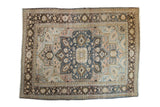 Distressed Heriz carpet with starburst medallion, dusty blue and sandalwood, 8'1