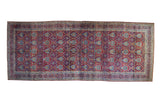 Antique Yezd carpet, allover floral trellis, cloudband border, burgundy, blue, ivory. 9'5