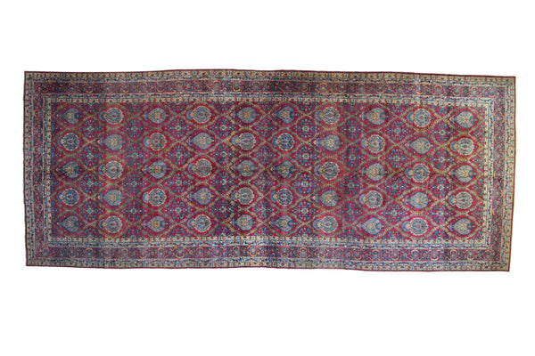 Antique Yezd carpet, allover floral trellis, cloudband border, burgundy, blue, ivory. 9'5" x 23'6".