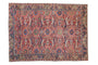Antique Heriz carpet: cherry red ground, geometric lattice, oversize serrated leaves, Safavid border.