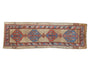 Antique Serab runner: muted camel field with red, blue stepped diamond medallions, geometric borders, 3x10 feet.